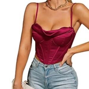 Amazon Satin Corset Crop Top Rave Zip Back Outfits Y2K Fashion Bustiers